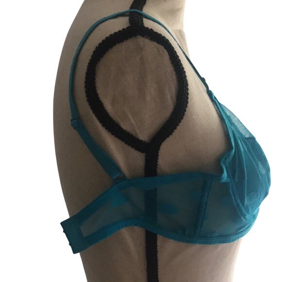 Women’s bra size small coquette girlhoodcore polka dot blue mesh pin up lingerie - Picture 5 of 10